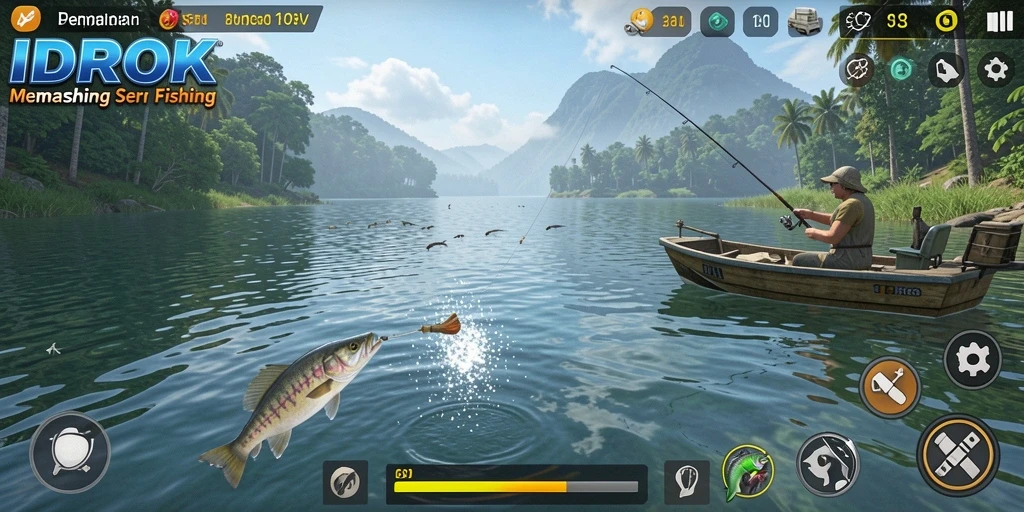 Tampilan gameplay memancing di IDROK yang menarik.