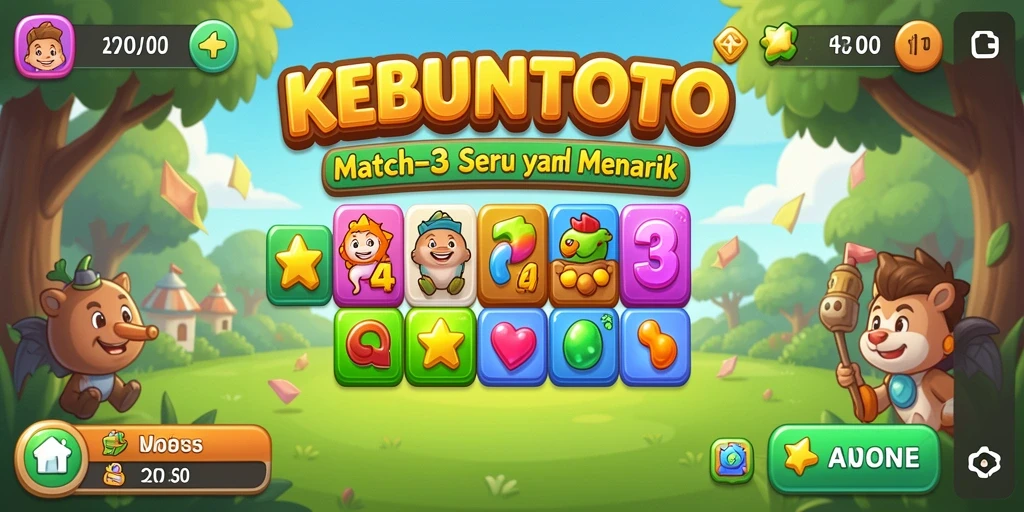 Screenshot gameplay KEBUNTOTO yang menampilkan level Match-3 yang seru.