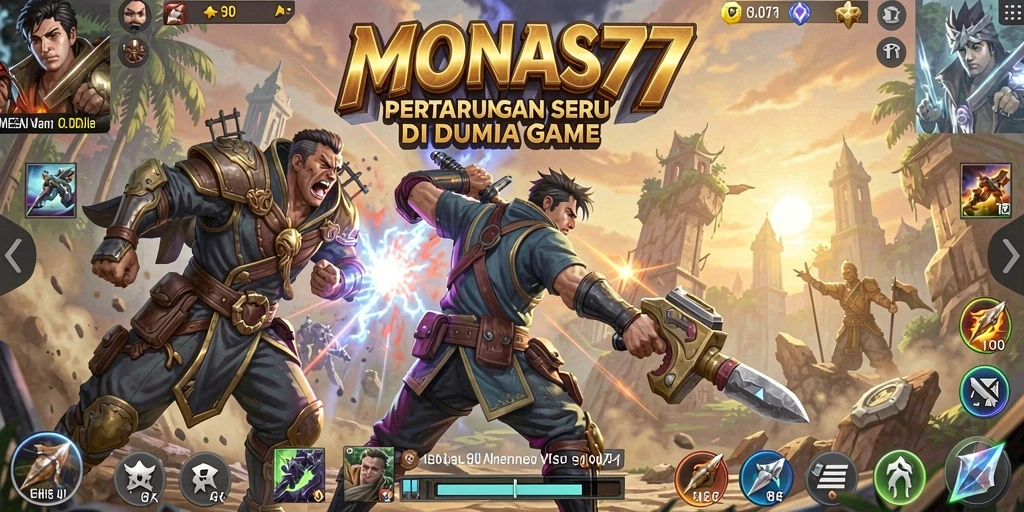 Tampilan gameplay pertarungan yang mendebarkan di MONAS77.