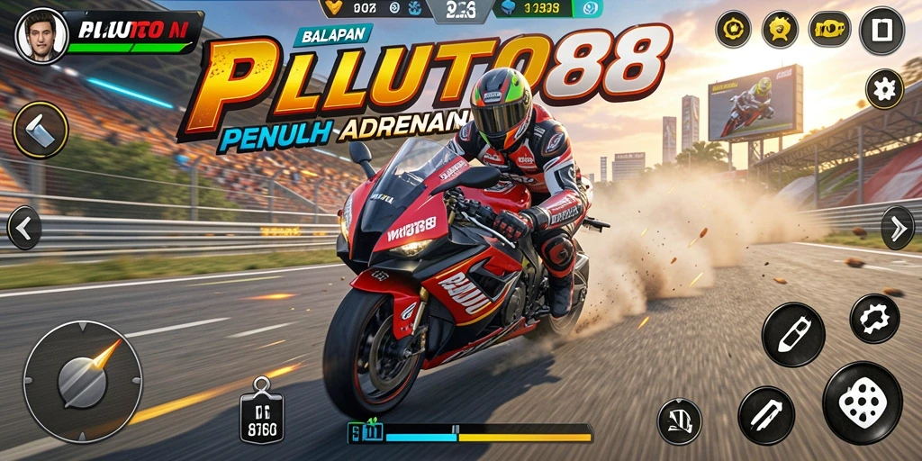 Tampilan gameplay PLUTO88 yang mendebarkan saat balapan motor.