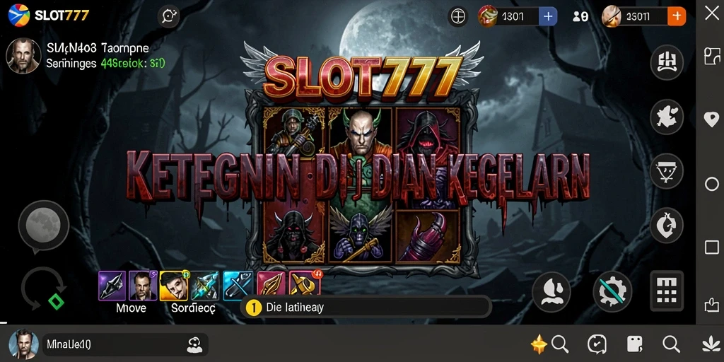 Screenshot gameplay SLOT777 menampilkan suasana horor yang mencekam.
