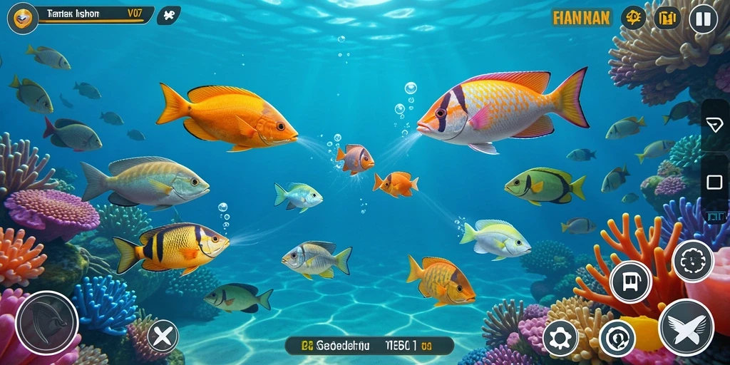 Screenshot gameplay V07 menunjukkan aksi menembak ikan yang seru.